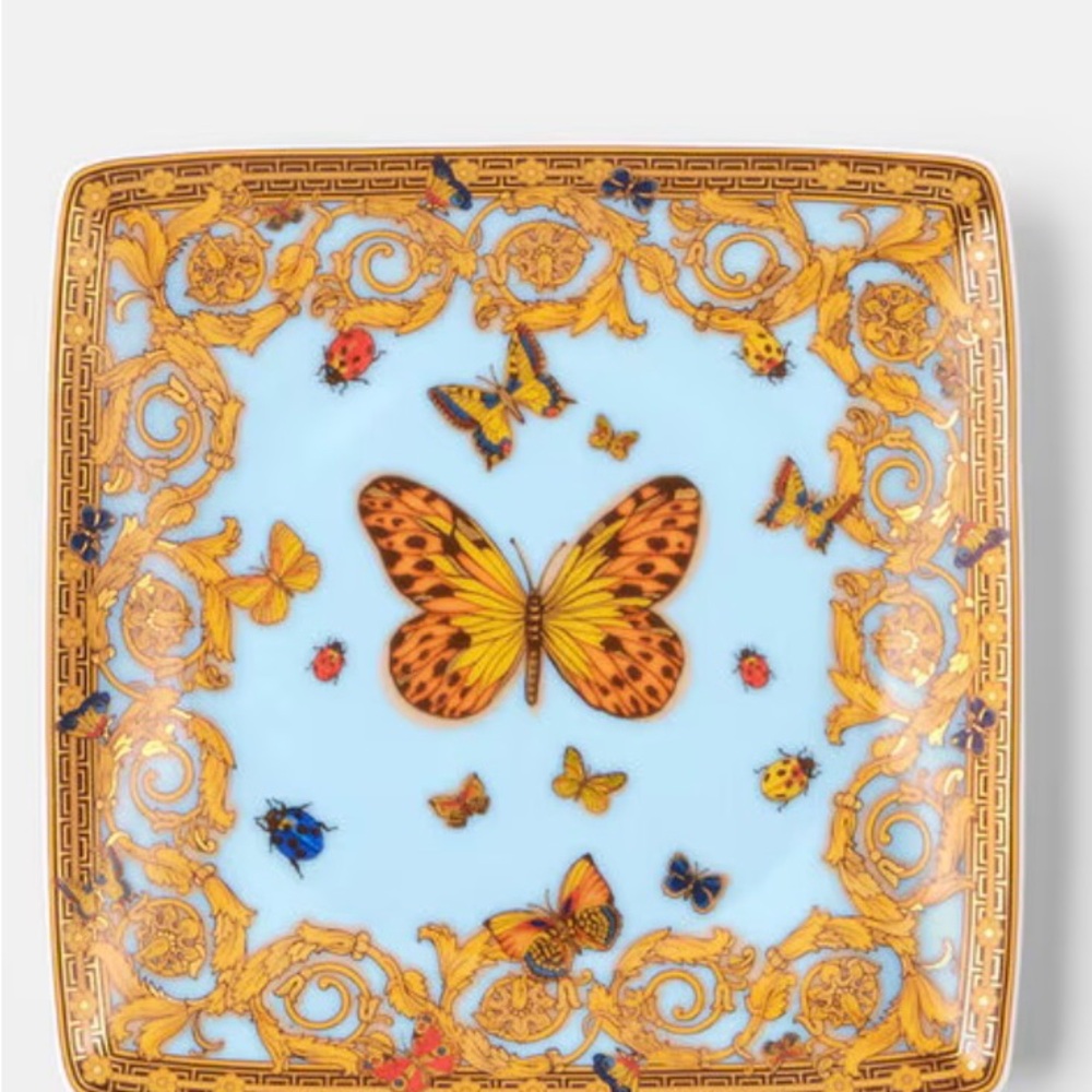 Versace Butterfly Square Plate - Blue and Gold